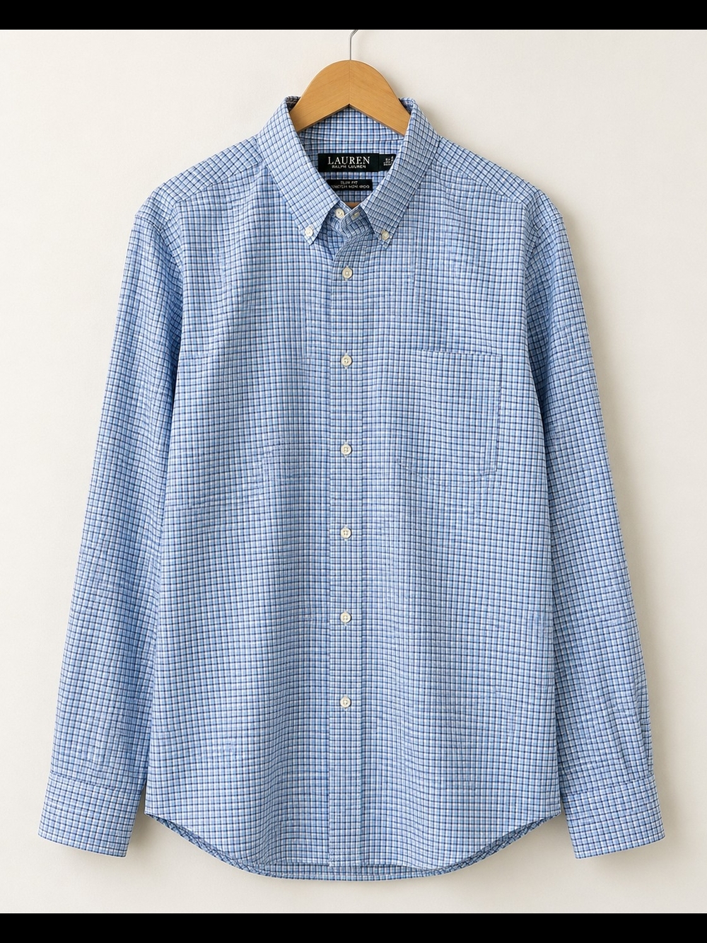 Lauren Ralph Lauren Men's 16.5 32/33 Slim Fit Blue Plaid Shirt